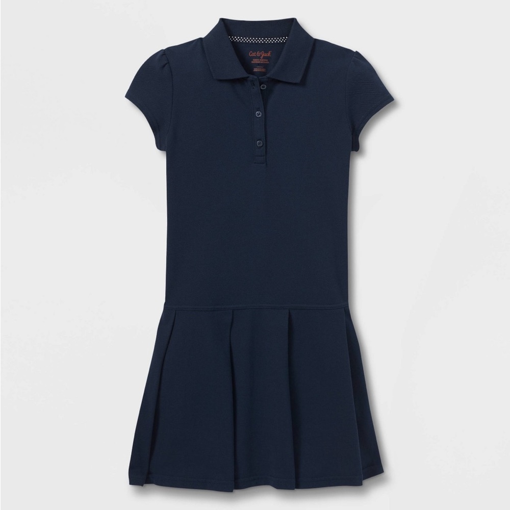 Cat & Jack - Navy School Uniform Polo dress with Dotted Trim